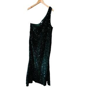 Faeriesty Green Sequin One Shoulder Maxi Dress Size 4X